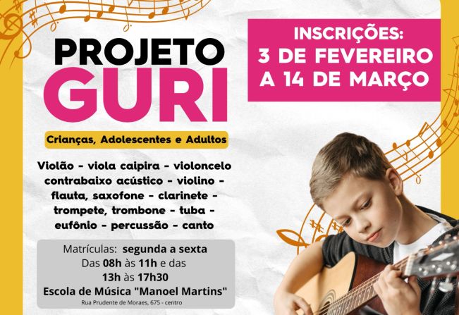 INSCRIÇÕES PARA O PROJETO GURI COMEÇAM DIA 03 DE FEVEREIRO