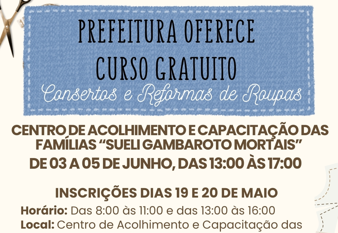 CURSO GRATUITO DE CONSERTOS E REFORMAS DE ROUPAS NO CENTRO DE CAPACITAÇÃO 