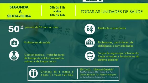 VACINAÇÃO AMANHÃ CONTRA GRIPE E COVID-19!