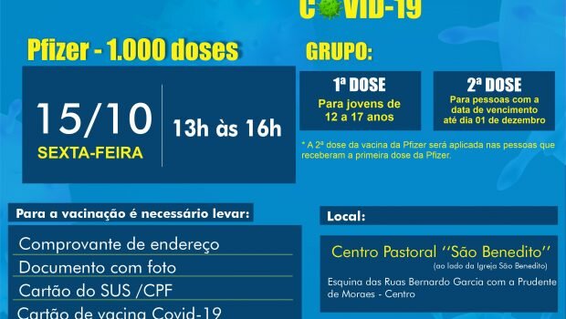VACINAÇÃO contra a COVID-19 PFIZER – 1ª E 2ª DOSE