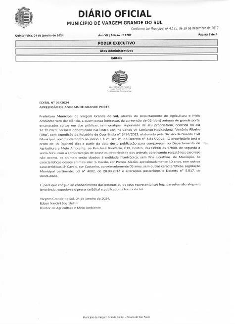 APREENSÃO DE ANIMAIS DE GRANDE PORTE