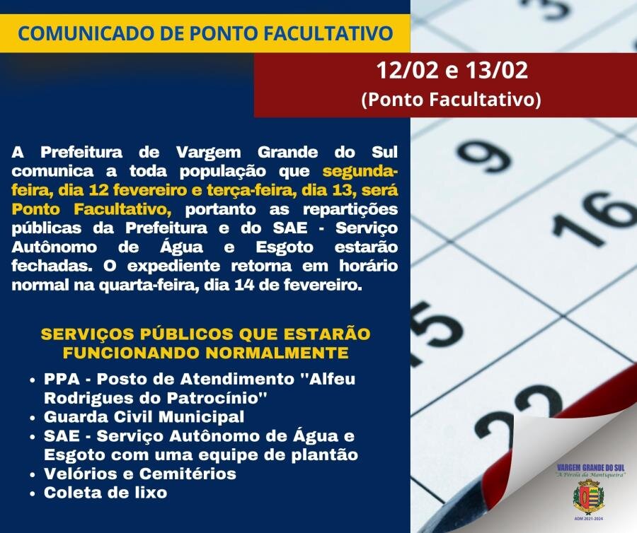 COMUNICADO DE PONTO FACULTATIVO
