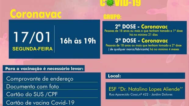 VACINAÇÃO 2ª e 3ª DOSE – CORONAVAC