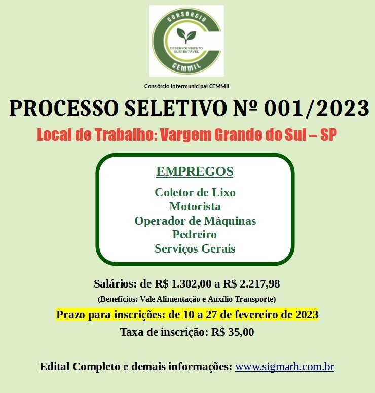 O CEMMIL PUBLICOU EDITAL DE PROCESSO SELETIVO PARA DIVERSOS EMPREGOS