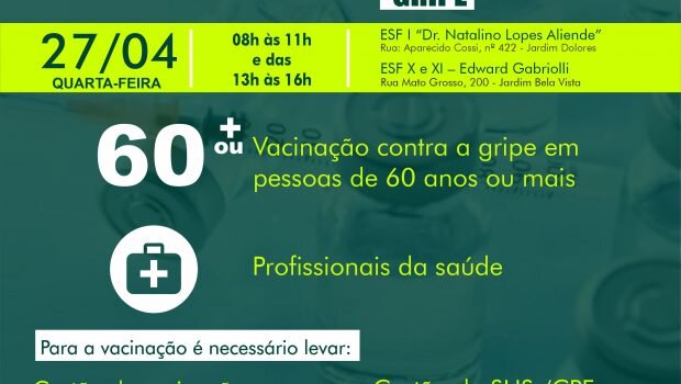 VACINAÇÃO AMANHA CONTRA COVID-19 E GRIPE