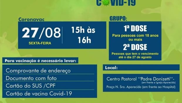 VACINAÇÃO 1ª DOSE e 2ª DOSE CORONAVAC contra a COVID-19