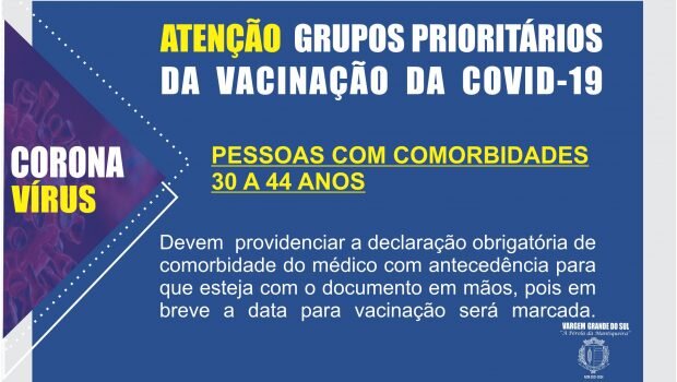 ATENÇÃO GRUPOS PRIORITÁRIOS DA VACINAÇÃO DA COVID-19
