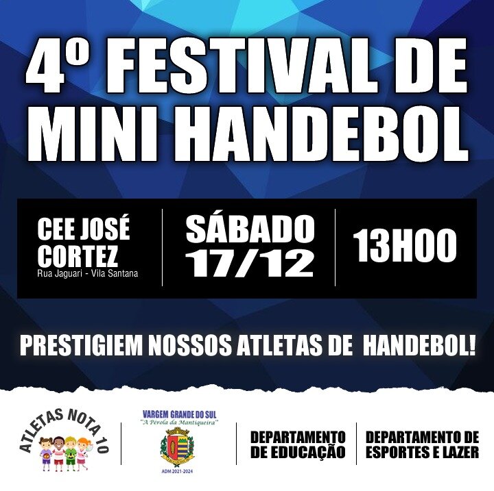 DEPARTAMENTO DE ESPORTES IRÁ REALIZAR O 4º FESTIVAL DE MINI-HANDEBOL